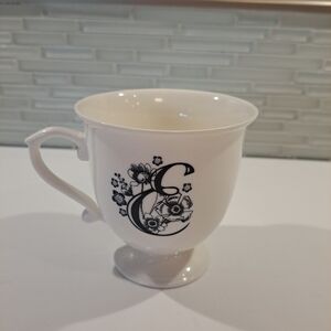 Anthropologie MISSUS Monogram Cup Floral Initial “E” Pedestal Footed Mug Teacup